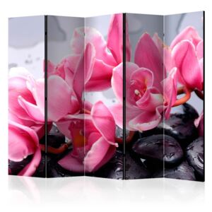 Paravento - orchid flowers with zen stones ii [room dividers]
