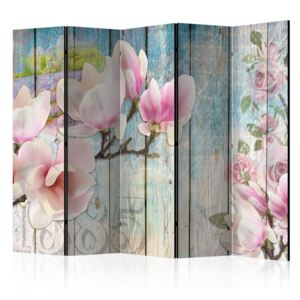 Paravento - Pink Flowers on Wood II [Room Dividers]