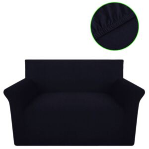 VidaXL Copridivano Fodera divano 2 posti elastica maglia cotone nero