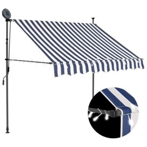 VidaXL Tenda da Sole Retrattile Manuale con LED 150 cm Blu e Bianco