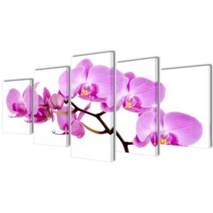 VidaXL 5 pz Set Stampa su Tela da Muro Orchidèa 100 x 50 cm