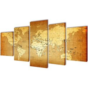 VidaXL Set Stampa su Tela da Muro Mappa del Mondo 200 x 100 cm