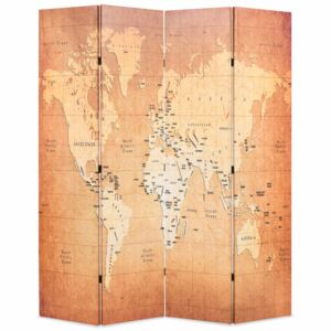 VidaXL Paravento Pieghevole 160x170 cm Stampa Mappa del Mondo Giallo