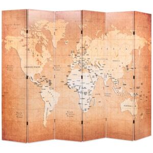 VidaXL Paravento Pieghevole 228x170 cm Stampa Mappa del Mondo Giallo