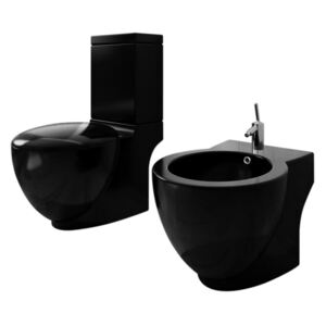 VidaXL Set di Bidet e Toilette da Pavimento in Ceramica Nera