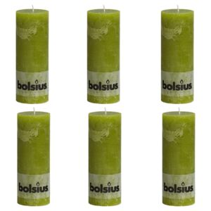 Bolsius Candele Rustiche Moccoli 6 pz 190x68 mm Verde Muschio