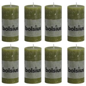 Bolsius Candele Rustiche Moccoli 8 pz 100x50 mm Verde Oliva