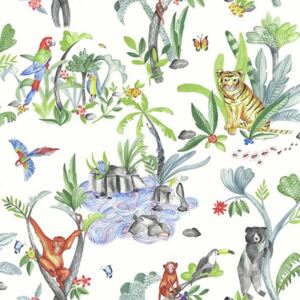 DUTCH WALLCOVERINGS Carta da Parati Jungle Mania Multicolore