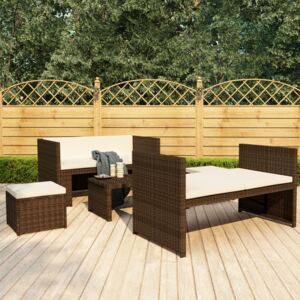 VidaXL Panca da Giardino a 2 Posti con Cuscini in Polyrattan Marrone