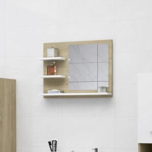 VidaXL Specchio da Bagno Bianco e Rovere 60x10,5x45 cm in Truciolato