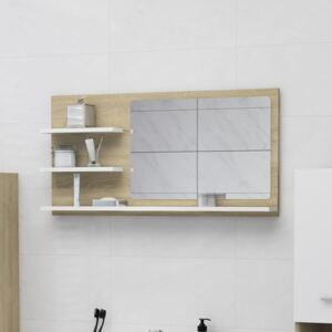 VidaXL Specchio da Bagno Bianco e Rovere 90x10,5x45 cm in Truciolato
