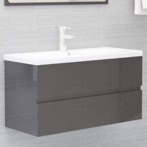 VidaXL Mobile sottolavabo grigio lucido 60x38,5x46cm legno multistrato Set  di mobili per bagno 