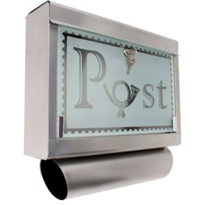 Tectake 400613 cassetta postale con parete in vetro e portagiornali - argento