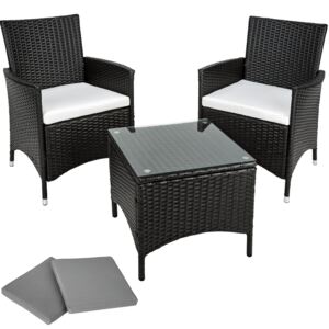 Tectake 401470 set da giardino in rattan e alluminio athen, 2 sedie + tavolo - nero