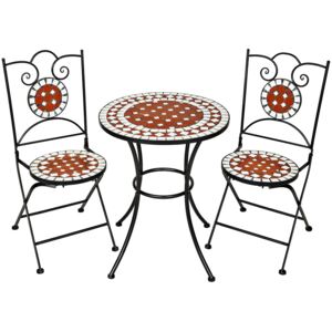Tectake 401637 set di tavolo e sedie con mosaico, 2 sedie + tavolo ø 60 cm - marrone