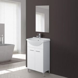 Mobile bagno 55 cm con lavabo e specchio bianco - Desy 7536
