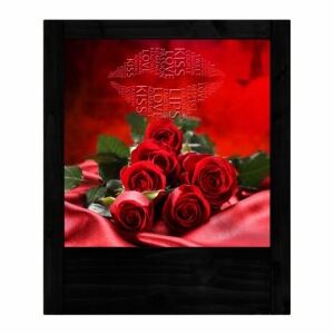 Lampada in legno nera rose rosse