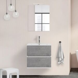 Mobile bagno sospeso Duble 60 cm grigio industrial 2 cassetti con lavabo e specchio