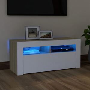 VidaXL Mobile Porta TV con Luci LED Bianco e Rovere Sonoma 90x35x40 cm