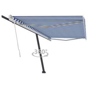 VidaXL Tenda da Sole Retrattile Manuale con Palo 500x300 cm Blu Bianca