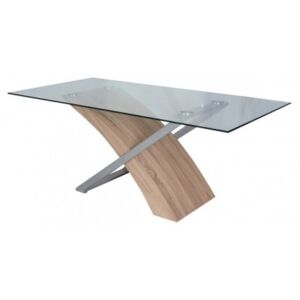 Tavolo moderno in legno e vetro, color rovere, cm 180 x 90