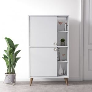 Mobile multiuso con due ante battenti e ripiani, cm 75 x 35 x 131, colore bianco