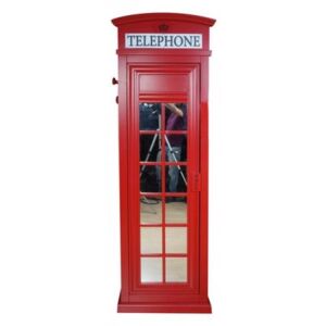 Armadio "cabina telefonica londinese" con tre ripiani e specchio, colore rosso, cm 68 x 215 x 55
