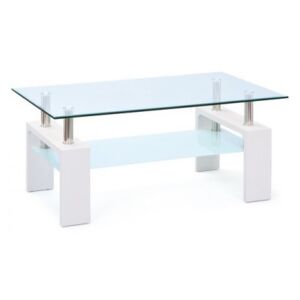 Tavolino in mdf laccato bianco doppio vetro temperato e metallo cromato