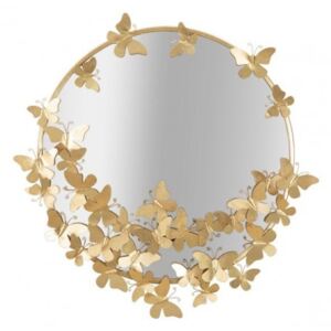 Specchio rotondo, Ferro e Mdf, Colore Oro, Misure: 74 x 4 x 75 cm