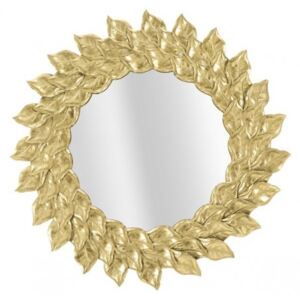Specchio da muro, struttura in metallo, con cornice composta da foglie, colore oro, Misure 5 x 73 x 73 cm