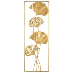 Pannello con foglie, Struttura in ferro, Colore oro, 3 x 90 x 31 cm