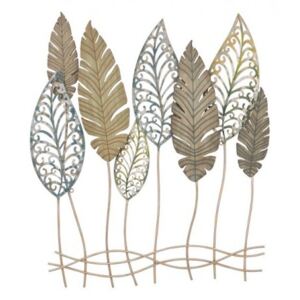 Pannello con foglie, Struttura in ferro, Colore oro, 2,5 x 87 x 75 cm