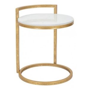 Tavolo elegante da divano, in metallo dorato, piano in marmo, colore bianco, Misure 40 x 50 x 40 cm