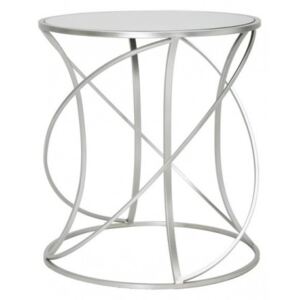 Tavolino rotondo, Ferro e Mdf, Colore Argento, Misure: 50 x 50 x 55 cm