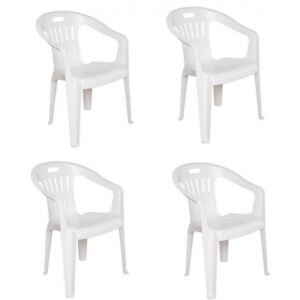 Set di 4 Sedie impilabili schienale basso con braccioli, Made in Italy, 56 x 55 x 78 cm, color Bianco