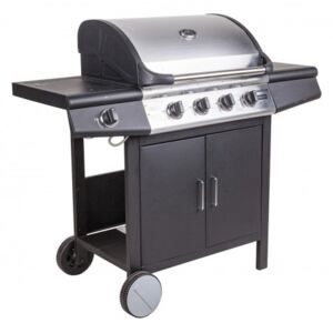 Barbecue a gas 4 bruciatori +1 in acciaio inox, colore nero, cm 136 x 56 x h106