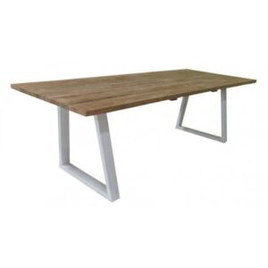 Tavolo con gambe in metallo e piano in legno di teak Made in Italy, colore marrone, cm 220 x 100 x h75