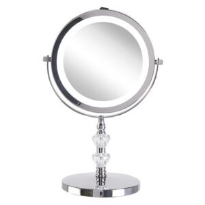 Specchio per make-up con illuminazione LED metallo argentato ø 20 cm doppio lato Beliani