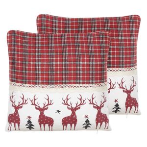 Set di due cuscini decorativi con renne 45 x 45 cm rosso Beliani
