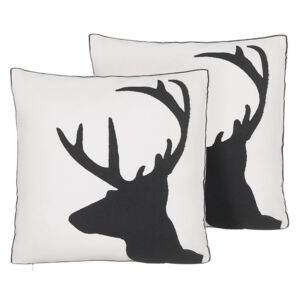 Set di due cuscini decorativi con testa di renna 45 x 45 cm bianco e nero Beliani