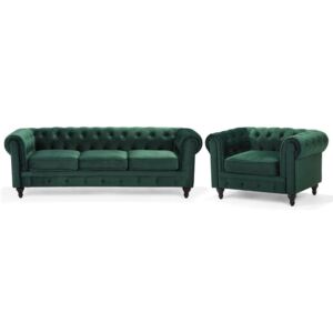 Set di divano e poltrona vintage in tessuto verde Beliani