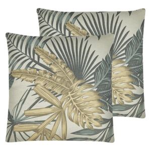 Set di 2 cuscini decorativi con motivo a foglie multicolori 45 x 45 cm Beliani
