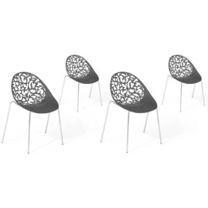 Set di 4 Sedie in Plastica Nera Schienale Decorativo Traforato Beliani
