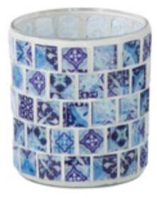 Jolipa Portacandela Mosaico con Maioliche in Vetro Azzurro Piccolo
