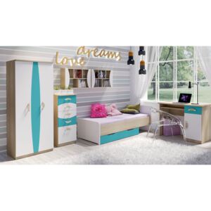 Set di mobili PGG46, Colore facciata: Turchese + bianco
