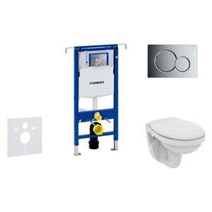 Geberit Duofix - Modulo di installazione per WC sospesi con placca di comando Sigma01, cromo lucido + WC e copriwater Ideal Standard Quarzo 111.355.00.5 NR2