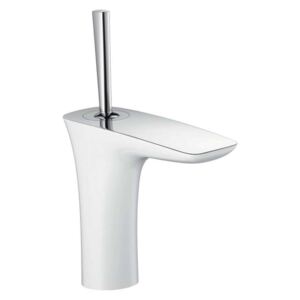 Hansgrohe PuraVida - Miscelatore monocomando 110 per lavabo, con sistema di scarico Push-Open, bianco/cromato 15070400