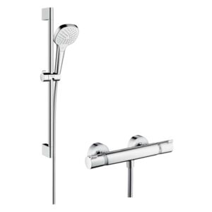 Hansgrohe Croma Select E - Set doccia Vario con termostato, 3 getti, asta  doccia 650 mm, bianco/cromato 27081400