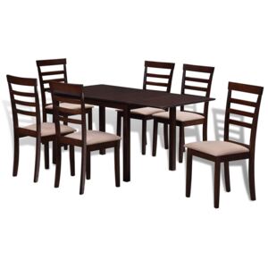 Set Tavolo da pranzo con estensione e 6 sedie in legno marrone/crema