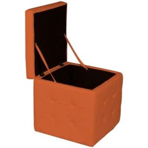 Pouf- contenitore in ecopelle, colore arancione, cm 45 x 47 x 45